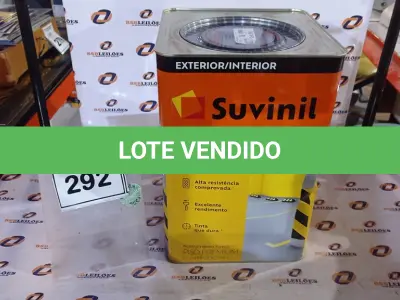 LOTE 292 - 01 TINTA DE PISOS EXTERIOR NA COR FOSCO CINZA ESCURO MARCA SUVINIL. (NO ESTADO) ATENÇÃO! FAZER A VISITAÇÃO ANTES DE ARREMATAR, NÃO SABEMOS SE FUNCIONA, LEILÃO NÃO TEM GARANTIA E NEM DEVOLUÇÃO, SUJEITO A POSSÍVEIS AVARIAS VISÍVEIS/OCULTAS E/OU AUSÊNCIA DE COMPONENTES.