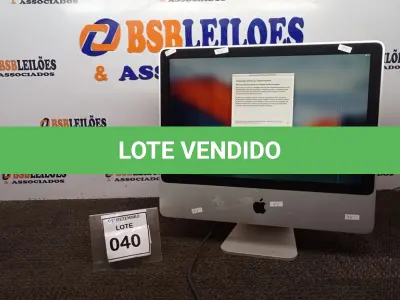 LOTE 040 - 01 IMAC APPLE. (NO ESTADO) ATENÇÃO! FAZER A VISITAÇÃO ANTES DE ARREMATAR, NÃO SABEMOS SE FUNCIONA, LEILÃO NÃO TEM GARANTIA E NEM DEVOLUÇÃO, SUJEITO A POSSÍVEIS AVARIAS VISÍVEIS/OCULTAS E/OU AUSÊNCIA DE COMPONENTES.