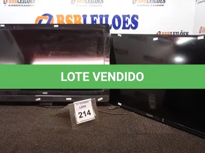 LOTE 214 - 02 TVS LCD 32’’ MARCAS PANASONIC E AOC. (NO ESTADO) ATENÇÃO! FAZER A VISITAÇÃO ANTES DE ARREMATAR, NÃO SABEMOS SE FUNCIONA, LEILÃO NÃO TEM GARANTIA E NEM DEVOLUÇÃO, SUJEITO A POSSÍVEIS AVARIAS VISÍVEIS/OCULTAS E/OU AUSÊNCIA DE COMPONENTES.