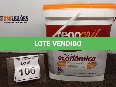 LOTE 106 - 01 LATA DE TINTA ECONÔMICA DE 16L NA COR BRANCO NEVE MARCA RENOCRIL. (NO ESTADO) ATENÇÃO! FAZER A VISITAÇÃO ANTES DE ARREMATAR, NÃO SABEMOS SE FUNCIONA, LEILÃO NÃO TEM GARANTIA E NEM DEVOLUÇÃO, SUJEITO A POSSÍVEIS AVARIAS VISÍVEIS/OCULTAS E/OU AUSÊNCIA DE COMPONENTES.
