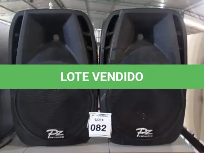 LOTE 082 - 02 CAIXAS DE SOM MARCA PZ PRO ÁUDIO. (NO ESTADO) ATENÇÃO! FAZER A VISITAÇÃO ANTES DE ARREMATAR, NÃO SABEMOS SE FUNCIONA. LEILÃO NÃO TEM GARANTIA E NEM DEVOLUÇÃO, SUJEITO A POSSÍVEIS AVARIAS VISÍVEIS/OCULTAS E/OU AUSÊNCIA DE COMPONENTES
