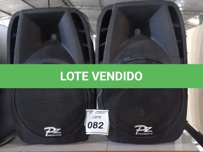 LOTE 082 - 02 CAIXAS DE SOM MARCA PZ PRO ÁUDIO. (NO ESTADO) ATENÇÃO! FAZER A VISITAÇÃO ANTES DE ARREMATAR, NÃO SABEMOS SE FUNCIONA. LEILÃO NÃO TEM GARANTIA E NEM DEVOLUÇÃO, SUJEITO A POSSÍVEIS AVARIAS VISÍVEIS/OCULTAS E/OU AUSÊNCIA DE COMPONENTES