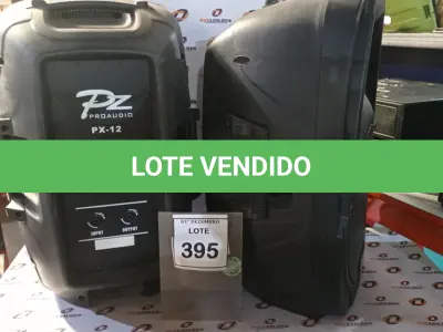 LOTE 395 - 02 CAIXAS DE SOM MARCA PZ PRO ÁUDIO. (NO ESTADO) ATENÇÃO! FAZER A VISITAÇÃO ANTES DE ARREMATAR, NÃO SABEMOS SE FUNCIONA. LEILÃO NÃO TEM GARANTIA E NEM DEVOLUÇÃO, SUJEITO A POSSÍVEIS AVARIAS VISÍVEIS/OCULTAS E/OU AUSÊNCIA DE COMPONENTES