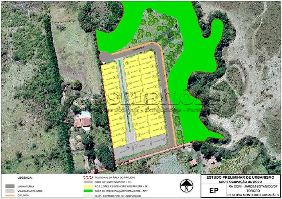 LOTE 002 - 01 LOTE NA QUADRA 01, CONJUNTO A LOTE 09, EM CONDOMÍNIO FECHADO, LOCALIZADO NA DF-140 KM 11, LOTES DE 400m², PROJETO REGULARIZADO EM FASE DE APROVAÇÃO PELA SEDUH, SERÁ ENTREGUE COM TODA INFRAESTRUTURA DE ÁGUA, LUZ, PAVIMENTAÇÃO, MURO, GUARITA E ESCRITURA INDIVIDUAL DE CADA LOTE. INSCRIÇÃO SEDUH: Nº 00390-00002174/2022-66