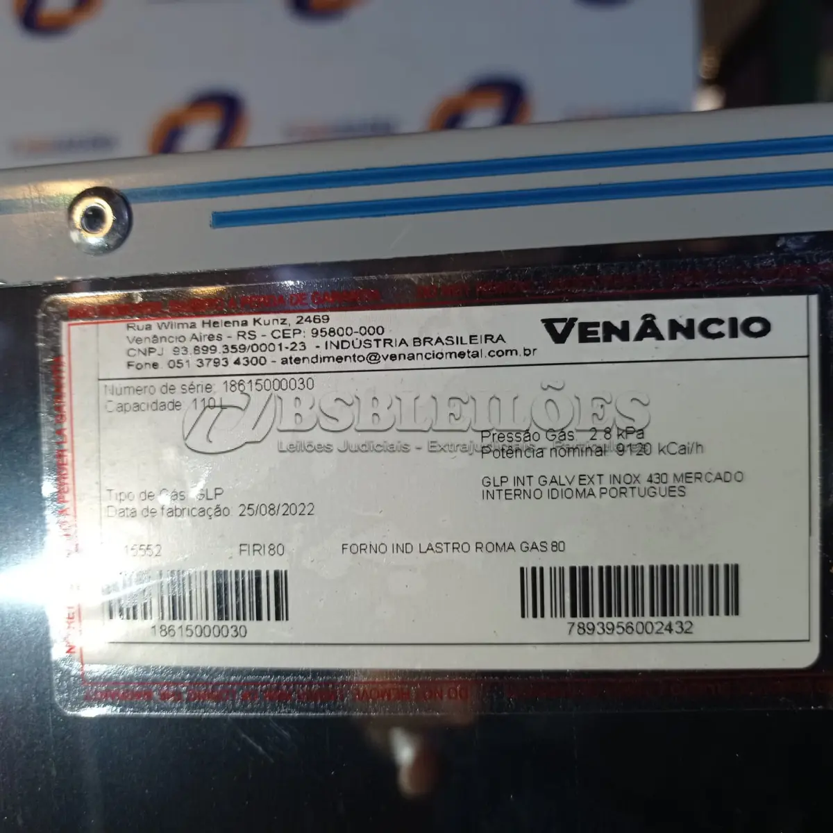 LOTE 055 - 01 FORNO ROMA VENÂNCIO 80 CM DE LASTRO A GÁS ROMA COM PEDRA REFRATARIA FIRI80 (NOVO), (NO ESTADO)