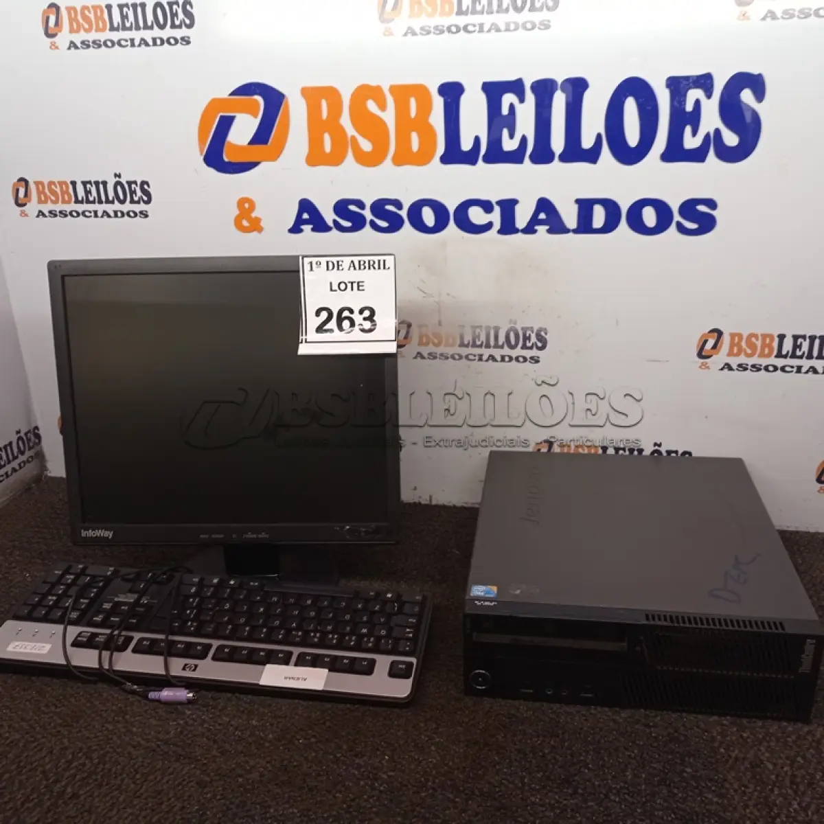 LOTE 263 - 01 CPU LENOVO, 01 MONITOR E 01 TECLADO.  (NO ESTADO) ATENÇÃO! FAZER A VISITAÇÃO ANTES DE ARREMATAR, NÃO SABEMOS SE FUNCIONA. LEILÃO NÃO TEM GARANTIA E NEM DEVOLUÇÃO, SUJEITO A POSSÍVEIS AVARIAS VISÍVEIS/OCULTAS E/OU AUSÊNCIA DE COMPONENTES.