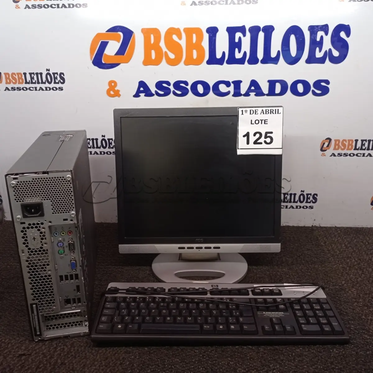 LOTE 125 - 01 CPU HP E 01 MONITOR COM TECLADO. (NO ESTADO) ATENÇÃO! FAZER A VISITAÇÃO ANTES DE ARREMATAR, NÃO SABEMOS SE FUNCIONA. LEILÃO NÃO TEM GARANTIA E NEM DEVOLUÇÃO, SUJEITO A POSSÍVEIS AVARIAS VISÍVEIS/OCULTAS E/OU AUSÊNCIA DE COMPONENTES.