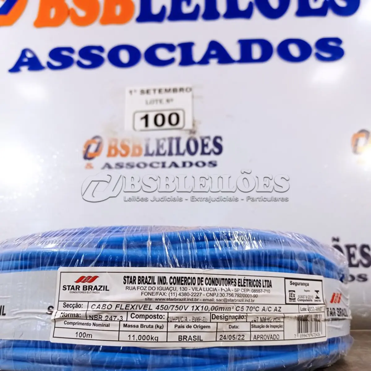 LOTE 100 - 01 ROLO DE CABO FLEXÍVEL 100M 10MM NA COR AZUL. (NO ESTADO) ATENÇÃO! FAZER A VISITAÇÃO ANTES DE ARREMATAR, NÃO SABEMOS SE FUNCIONA. LEILÃO NÃO TEM GARANTIA E NEM DEVOLUÇÃO, SUJEITO A POSSÍVEIS AVARIAS VISÍVEIS/OCULTAS E/OU AUSÊNCIA DE COMPONENTES.