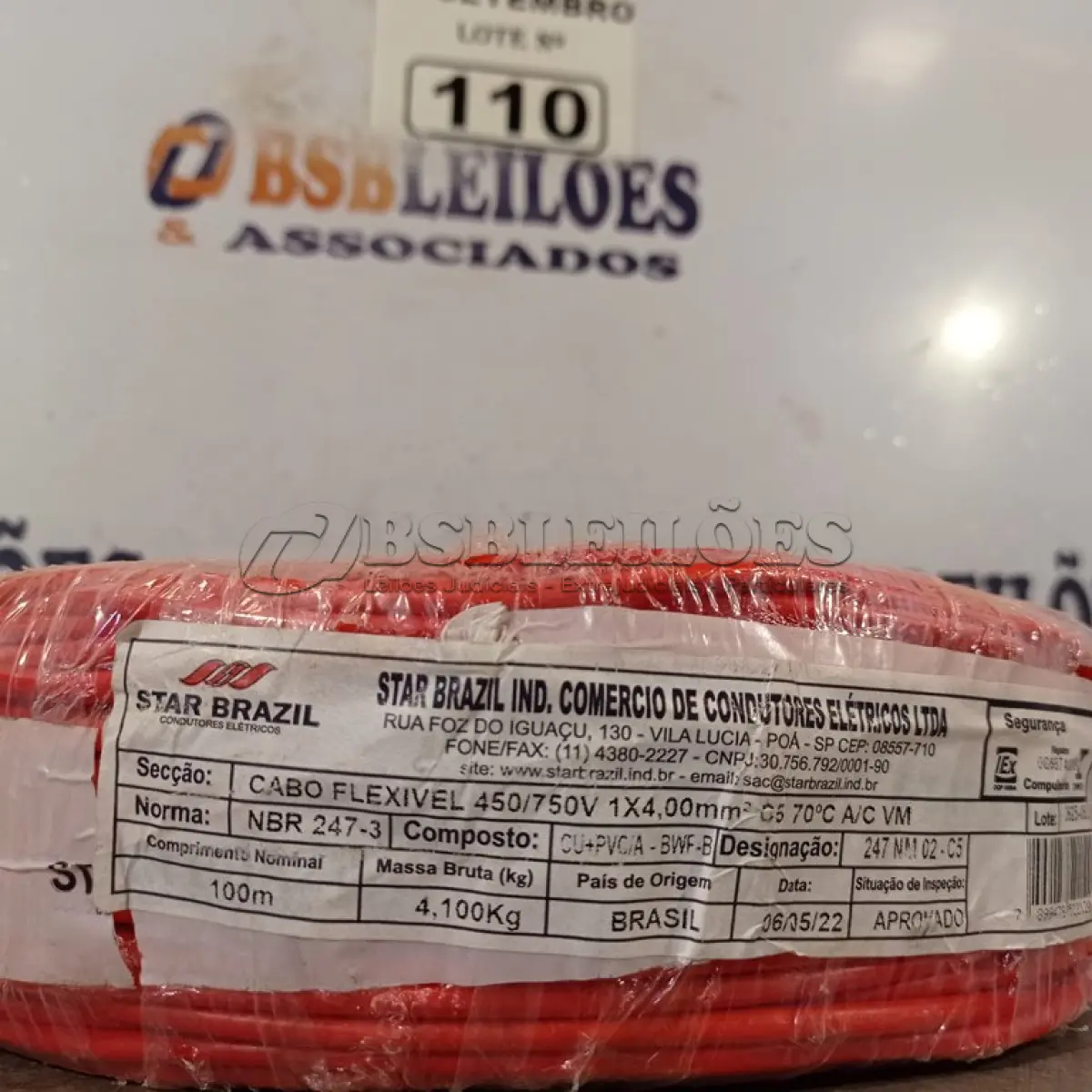 LOTE 110 - 01 ROLO DE CABO FLEXÍVEL 100M 4MM NA COR VERMELHA. (NO ESTADO) ATENÇÃO! FAZER A VISITAÇÃO ANTES DE ARREMATAR, NÃO SABEMOS SE FUNCIONA. LEILÃO NÃO TEM GARANTIA E NEM DEVOLUÇÃO, SUJEITO A POSSÍVEIS AVARIAS VISÍVEIS/OCULTAS E/OU AUSÊNCIA DE COMPONENTES.