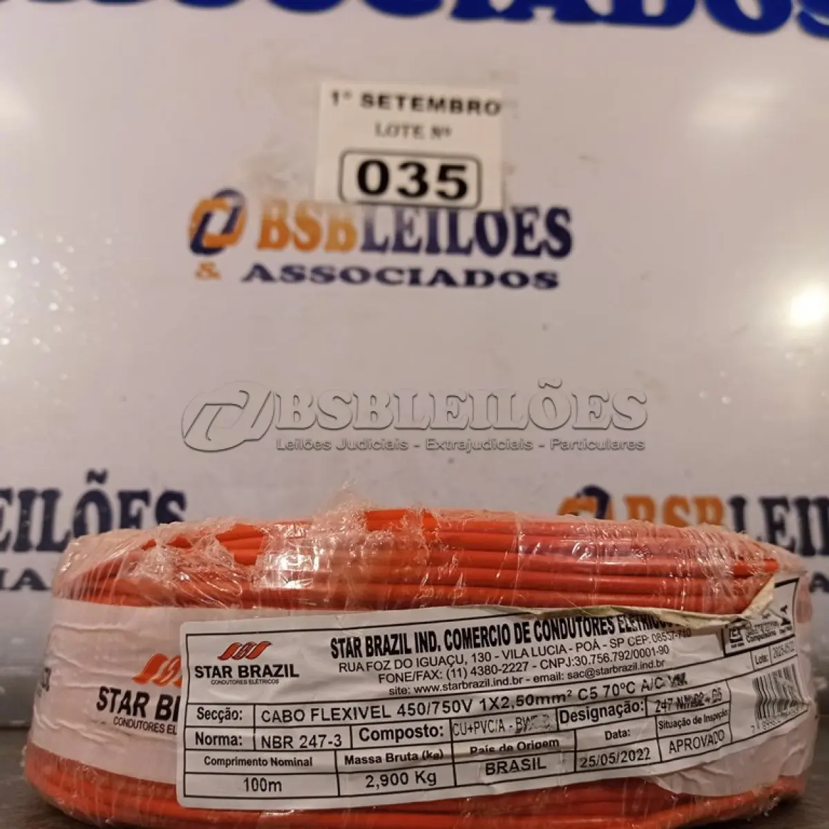 LOTE 035 - 01 ROLO DE CABO FLEXÍVEL 100M 2,5MM NA COR VERMELHA. (NO ESTADO) ATENÇÃO! FAZER A VISITAÇÃO ANTES DE ARREMATAR, NÃO SABEMOS SE FUNCIONA. LEILÃO NÃO TEM GARANTIA E NEM DEVOLUÇÃO, SUJEITO A POSSÍVEIS AVARIAS VISÍVEIS/OCULTAS E/OU AUSÊNCIA DE COMPONENTES.