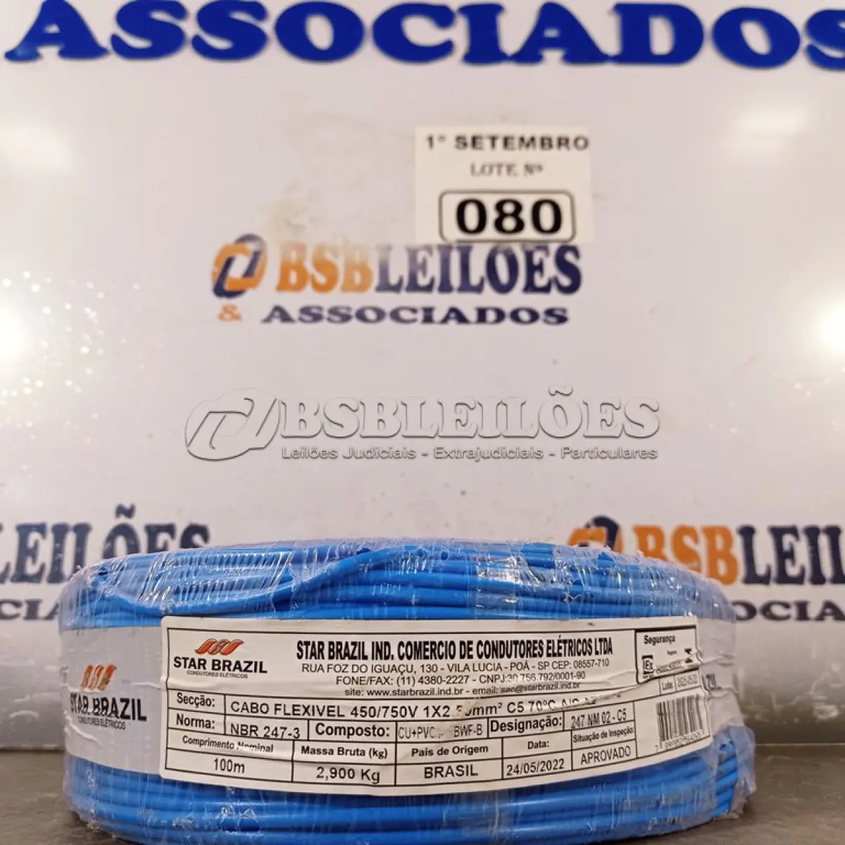 LOTE 080 - 01 ROLO DE CABO FLEXÍVEL 100M 2,5MM NA COR AZUL. (NO ESTADO) ATENÇÃO! FAZER A VISITAÇÃO ANTES DE ARREMATAR, NÃO SABEMOS SE FUNCIONA. LEILÃO NÃO TEM GARANTIA E NEM DEVOLUÇÃO, SUJEITO A POSSÍVEIS AVARIAS VISÍVEIS/OCULTAS E/OU AUSÊNCIA DE COMPONENTES.