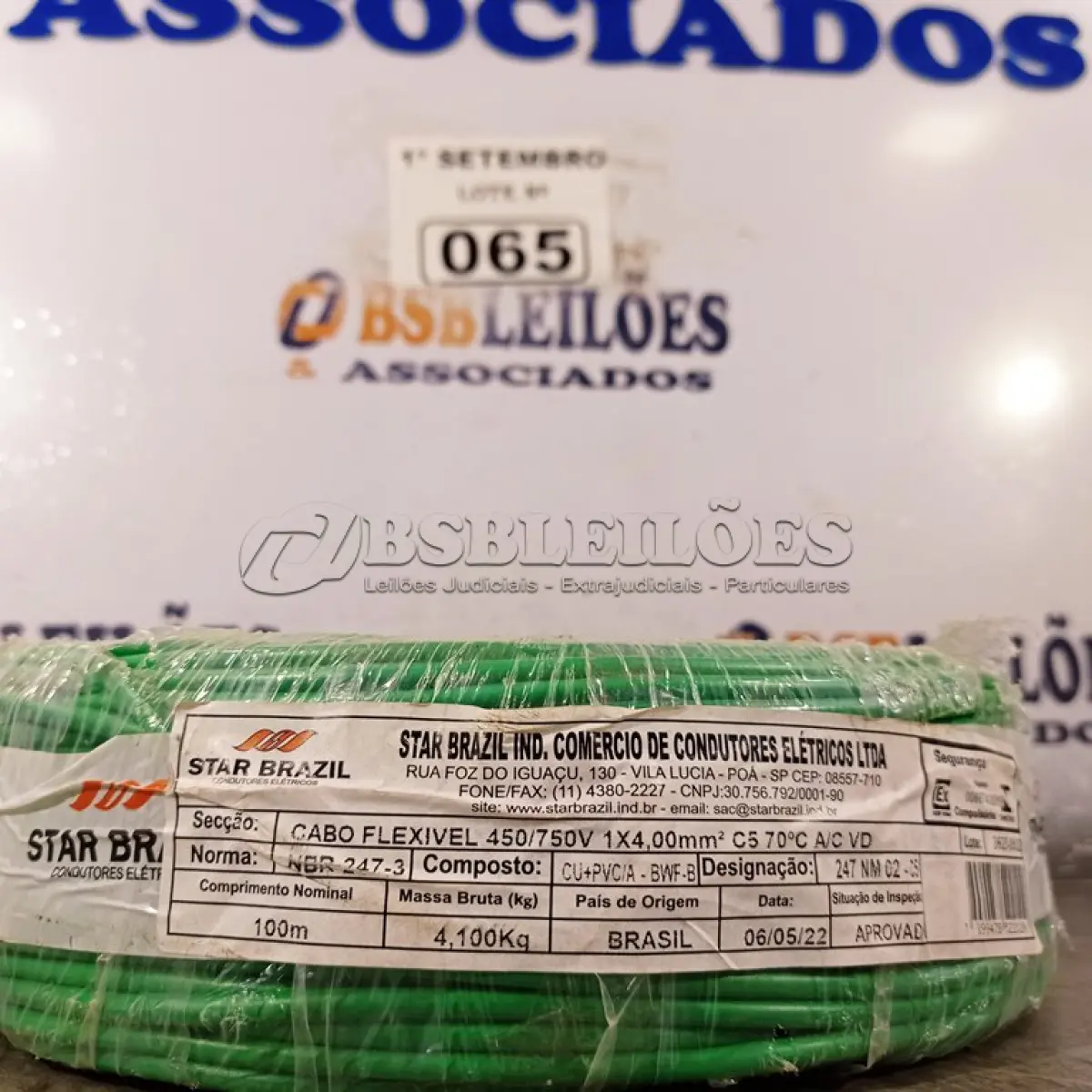 LOTE 065 - 01 ROLO DE CABO FLEXÍVEL 100M 4MM NA COR VERDE. (NO ESTADO) ATENÇÃO! FAZER A VISITAÇÃO ANTES DE ARREMATAR, NÃO SABEMOS SE FUNCIONA. LEILÃO NÃO TEM GARANTIA E NEM DEVOLUÇÃO, SUJEITO A POSSÍVEIS AVARIAS VISÍVEIS/OCULTAS E/OU AUSÊNCIA DE COMPONENTES.