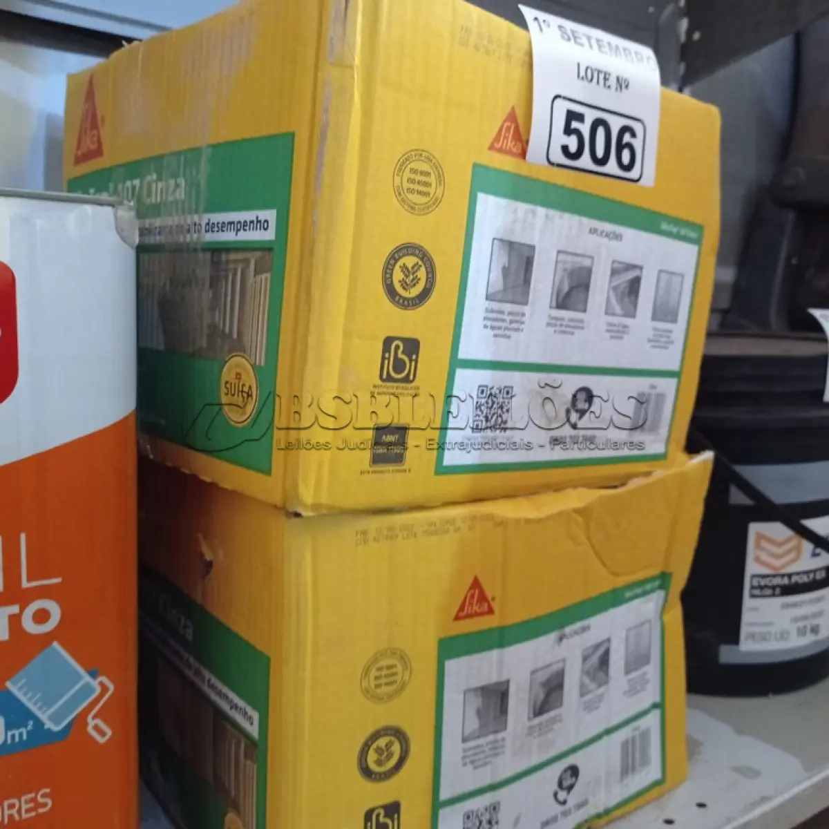 LOTE 506 - 02 CAIXAS COM SIKA TOP 107 CINZA 18KG, ARGAMASSA POLIMÉRICA IMPERMEABILIZANTE DE ALTO DESEMPENHO. (NO ESTADO) ATENÇÃO! FAZER A VISITAÇÃO ANTES DE ARREMATAR, NÃO SABEMOS SE FUNCIONA. LEILÃO NÃO TEM GARANTIA E NEM DEVOLUÇÃO, SUJEITO A POSSÍVEIS AVARIAS VISÍVEIS/OCULTAS E/OU AUSÊNCIA DE COMPONENTES.