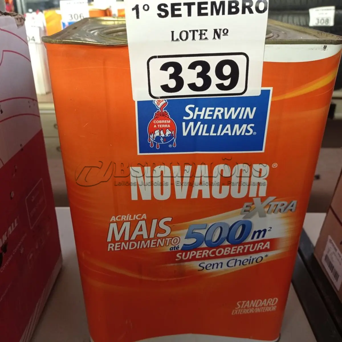 LOTE 339 - 01 LATA DE TINTA SHERWIN WILLIAMS NOVACOR SEM CHEIRO SEMIBRILHO INTERIORES/EXTERIORES 18L NA COR MARFIM. (NO ESTADO) ATENÇÃO! FAZER A VISITAÇÃO ANTES DE ARREMATAR, NÃO SABEMOS SE FUNCIONA. LEILÃO NÃO TEM GARANTIA E NEM DEVOLUÇÃO, SUJEITO A POSSÍVEIS AVARIAS VISÍVEIS/OCULTAS E/OU AUSÊNCIA DE COMPONENTES.