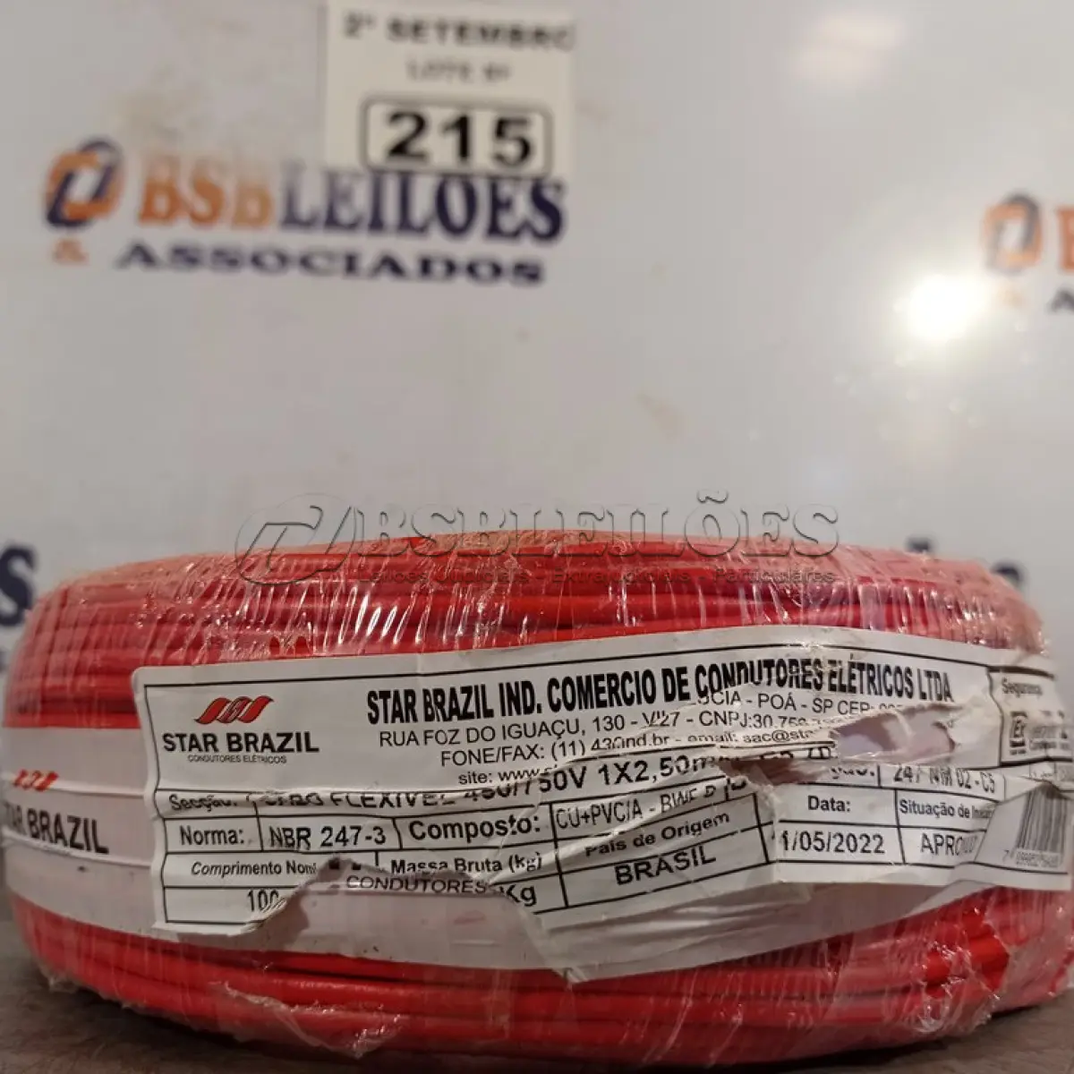 LOTE 215 - 01 ROLO DE CABO FLEXÍVEL 100M 1X2,5MM NA COR VERMELHA(NOVO). (NO ESTADO) ATENÇÃO! FAZER A VISITAÇÃO ANTES DE ARREMATAR, NÃO SABEMOS SE FUNCIONA. LEILÃO NÃO TEM GARANTIA E NEM DEVOLUÇÃO, SUJEITO A POSSÍVEIS AVARIAS VISÍVEIS/OCULTAS E/OU AUSÊNCIA DE COMPONENTES.