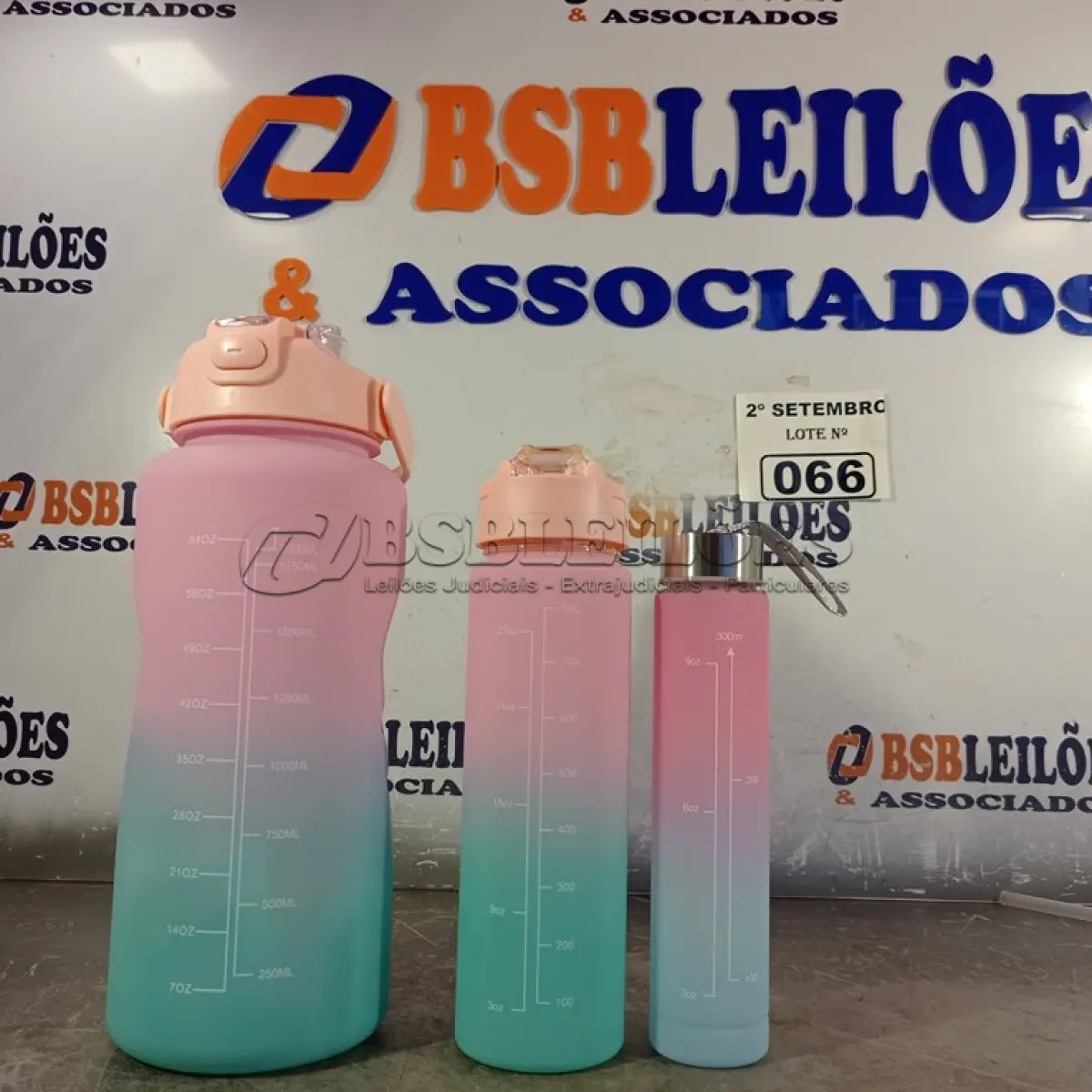 LOTE 066 - 01 KIT GARRAFA MOTIVACIONAL COM 03 PEÇAS. (NO ESTADO) ATENÇÃO! FAZER A VISITAÇÃO ANTES DE ARREMATAR, NÃO SABEMOS SE FUNCIONA. LEILÃO NÃO TEM GARANTIA E NEM DEVOLUÇÃO, SUJEITO A POSSÍVEIS AVARIAS VISÍVEIS/OCULTAS E/OU AUSÊNCIA DE COMPONENTES.