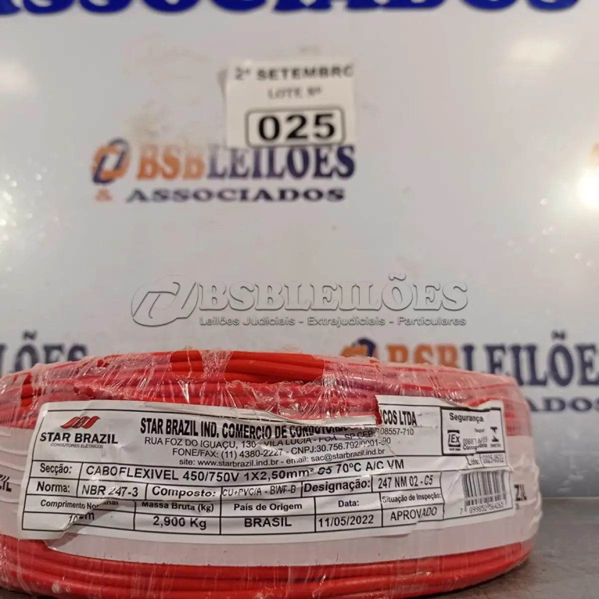 LOTE 025 - 01 ROLO DE CABO FLEXÍVEL 100M 1X2,5MM NA COR VERMELHA(NOVO). (NO ESTADO) ATENÇÃO! FAZER A VISITAÇÃO ANTES DE ARREMATAR, NÃO SABEMOS SE FUNCIONA. LEILÃO NÃO TEM GARANTIA E NEM DEVOLUÇÃO, SUJEITO A POSSÍVEIS AVARIAS VISÍVEIS/OCULTAS E/OU AUSÊNCIA DE COMPONENTES.
