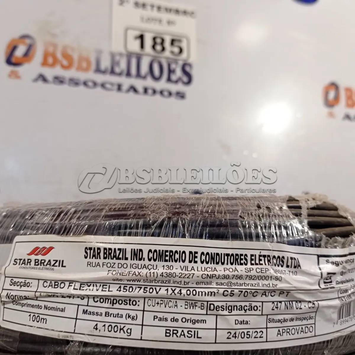 LOTE 185 - 01 ROLO DE CABO FLEXÍVEL 100M 1X4MM NA COR PRETA(NOVO). (NO ESTADO) ATENÇÃO! FAZER A VISITAÇÃO ANTES DE ARREMATAR, NÃO SABEMOS SE FUNCIONA. LEILÃO NÃO TEM GARANTIA E NEM DEVOLUÇÃO, SUJEITO A POSSÍVEIS AVARIAS VISÍVEIS/OCULTAS E/OU AUSÊNCIA DE COMPONENTES.