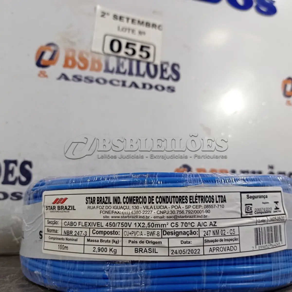 LOTE 055 - 01 ROLO DE CABO FLEXÍVEL 100M 1X4MM NA COR AZUL(NOVO). (NO ESTADO) ATENÇÃO! FAZER A VISITAÇÃO ANTES DE ARREMATAR, NÃO SABEMOS SE FUNCIONA. LEILÃO NÃO TEM GARANTIA E NEM DEVOLUÇÃO, SUJEITO A POSSÍVEIS AVARIAS VISÍVEIS/OCULTAS E/OU AUSÊNCIA DE COMPONENTES.