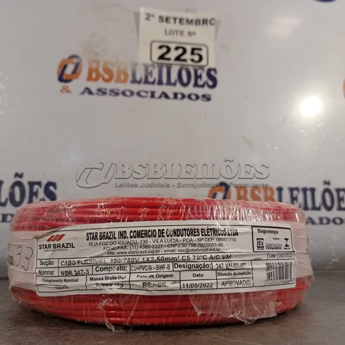 LOTE 225 - 01 ROLO DE CABO FLEXÍVEL 100M 1X2,5MM NA COR VERMELHA(NOVO). (NO ESTADO) ATENÇÃO! FAZER A VISITAÇÃO ANTES DE ARREMATAR, NÃO SABEMOS SE FUNCIONA. LEILÃO NÃO TEM GARANTIA E NEM DEVOLUÇÃO, SUJEITO A POSSÍVEIS AVARIAS VISÍVEIS/OCULTAS E/OU AUSÊNCIA DE COMPONENTES.