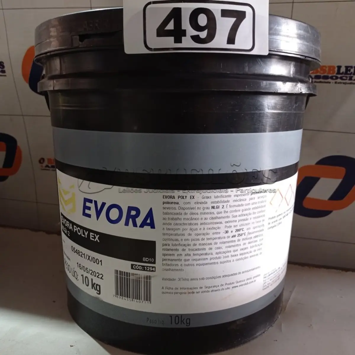 LOTE 497 - 01 BALDE DE GRAXA EVORA POLY EX NLGI:2 10KG. (NO ESTADO) ATENÇÃO! FAZER A VISITAÇÃO ANTES DE ARREMATAR, NÃO SABEMOS SE FUNCIONA. LEILÃO NÃO TEM GARANTIA E NEM DEVOLUÇÃO, SUJEITO A POSSÍVEIS AVARIAS VISÍVEIS/OCULTAS E/OU AUSÊNCIA DE COMPONENTES.