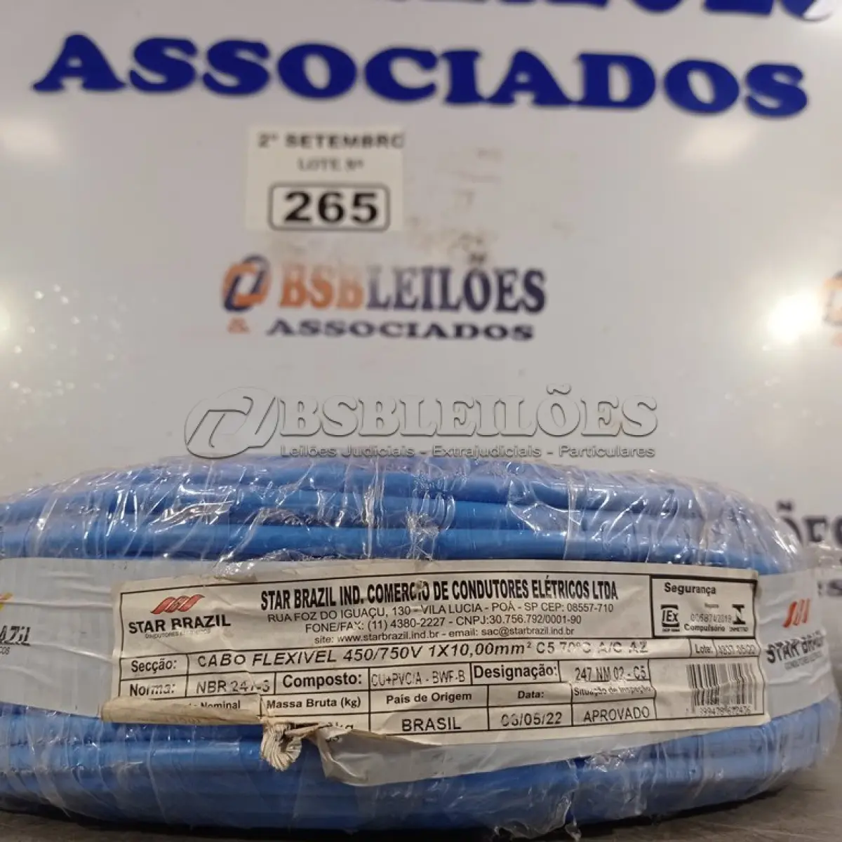 LOTE 265 - 01 ROLO DE CABO FLEXÍVEL 100M 1X10MM NA COR AZUL(NOVO). (NO ESTADO) ATENÇÃO! FAZER A VISITAÇÃO ANTES DE ARREMATAR, NÃO SABEMOS SE FUNCIONA. LEILÃO NÃO TEM GARANTIA E NEM DEVOLUÇÃO, SUJEITO A POSSÍVEIS AVARIAS VISÍVEIS/OCULTAS E/OU AUSÊNCIA DE COMPONENTES.