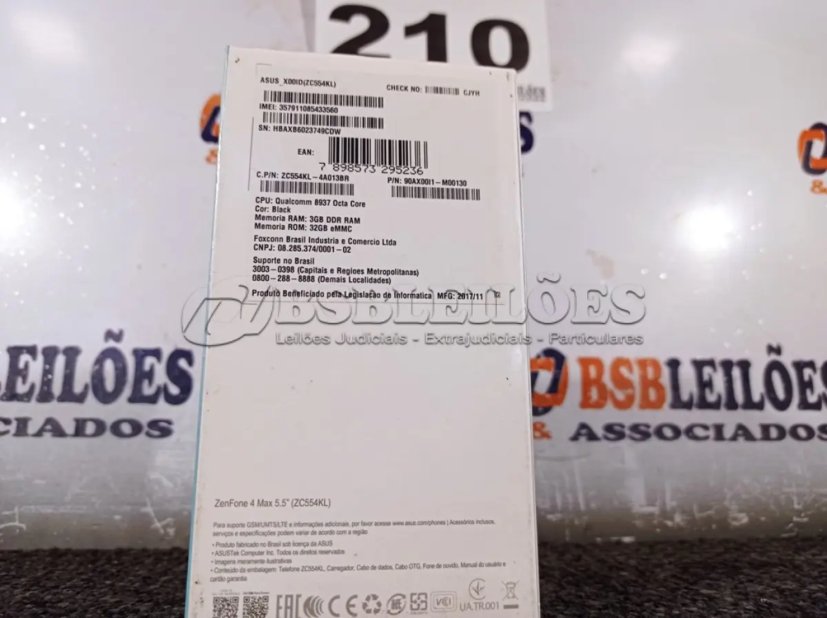 LOTE 210 - 01 - CELULAR ASUS ZENFONE 4 MAX 32GB PRETO DUAL CHIP LACRADO (NO ESTADO, NÃO SABEMOS SE FUNCIONA. LEILÃO NÃO TEM GARANTIA E NEM DEVOLUÇÃO, SUJEITO A POSSÍVEIS AVARIAS VISÍVEIS/OCULTAS E/OU AUSÊNCIA DE COMPONENTES)