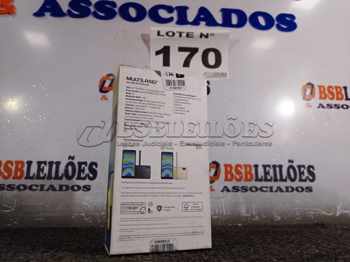 LOTE 170 - 01 - CELULAR MULTILASER F PRO 2 DUAL SIM 32 GB LACRADO (NO ESTADO, NÃO SABEMOS SE FUNCIONA. LEILÃO NÃO TEM GARANTIA E NEM DEVOLUÇÃO, SUJEITO A POSSÍVEIS AVARIAS VISÍVEIS/OCULTAS E/OU AUSÊNCIA DE COMPONENTES)