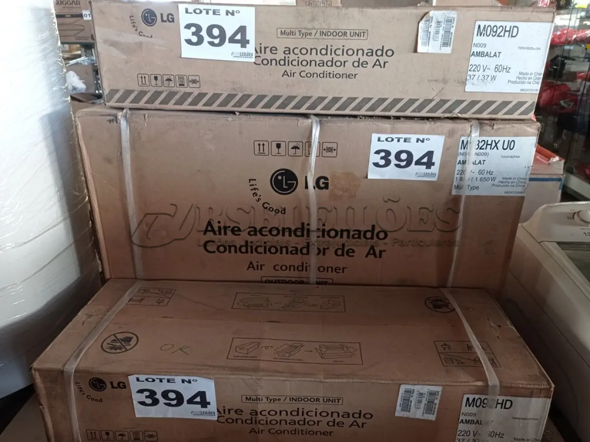 LOTE 394 - 01 - KIT AR CONDICIONADO MULTI SPLIT LG 18000 BTUS 220VOLTS COM 2 EVAPORADORAS (NO ESTADO, NÃO SABEMOS SE FUNCIONA. LEILÃO NÃO TEM GARANTIA E NEM DEVOLUÇÃO, SUJEITO A POSSÍVEIS AVARIAS VISÍVEIS/OCULTAS E/OU AUSÊNCIA DE COMPONENTES)
