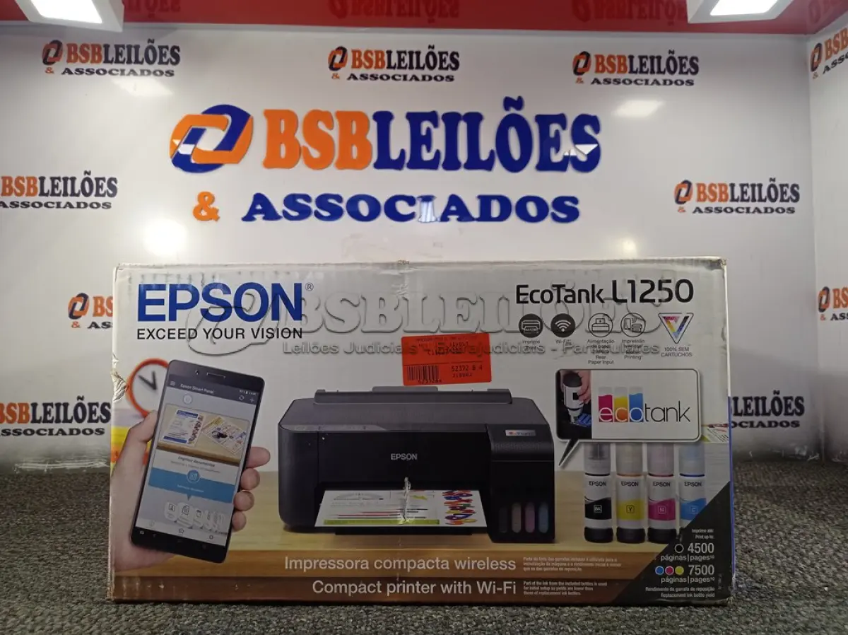 LOTE 360 - 01 - IMPRESSORA EPSON ECOTANK L1250, TANQUE DE TINTA WIRELESS, BIVOLT (NO ESTADO, NÃO SABEMOS SE FUNCIONA. LEILÃO NÃO TEM GARANTIA E NEM DEVOLUÇÃO, SUJEITO A POSSÍVEIS AVARIAS VISÍVEIS/OCULTAS E/OU AUSÊNCIA DE COMPONENTES)