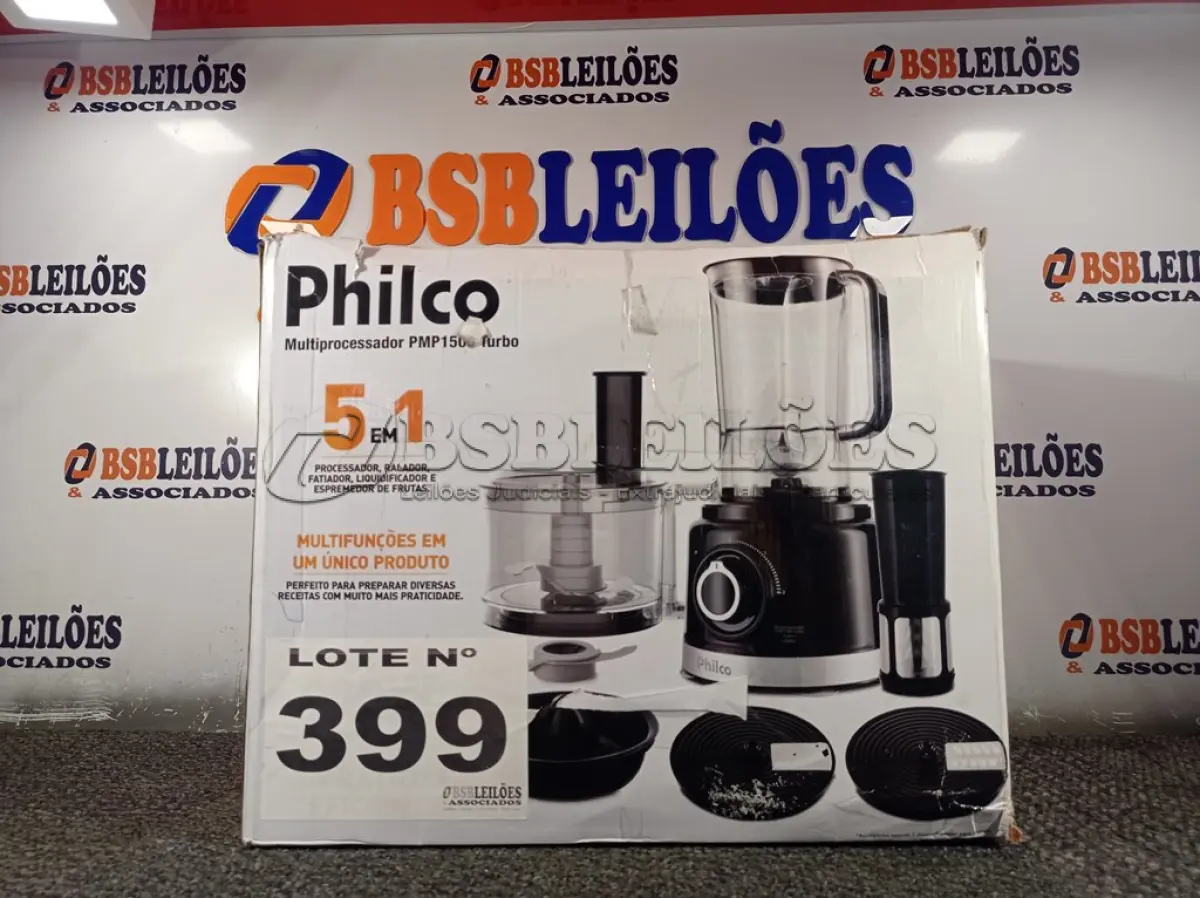 LOTE 399 - 01 - MULTIPROCESSADOR PHILCO 5 EM 1 TURBO 900W (NO ESTADO, NÃO SABEMOS SE FUNCIONA. LEILÃO NÃO TEM GARANTIA E NEM DEVOLUÇÃO, SUJEITO A POSSÍVEIS AVARIAS VISÍVEIS/OCULTAS E/OU AUSÊNCIA DE COMPONENTES)