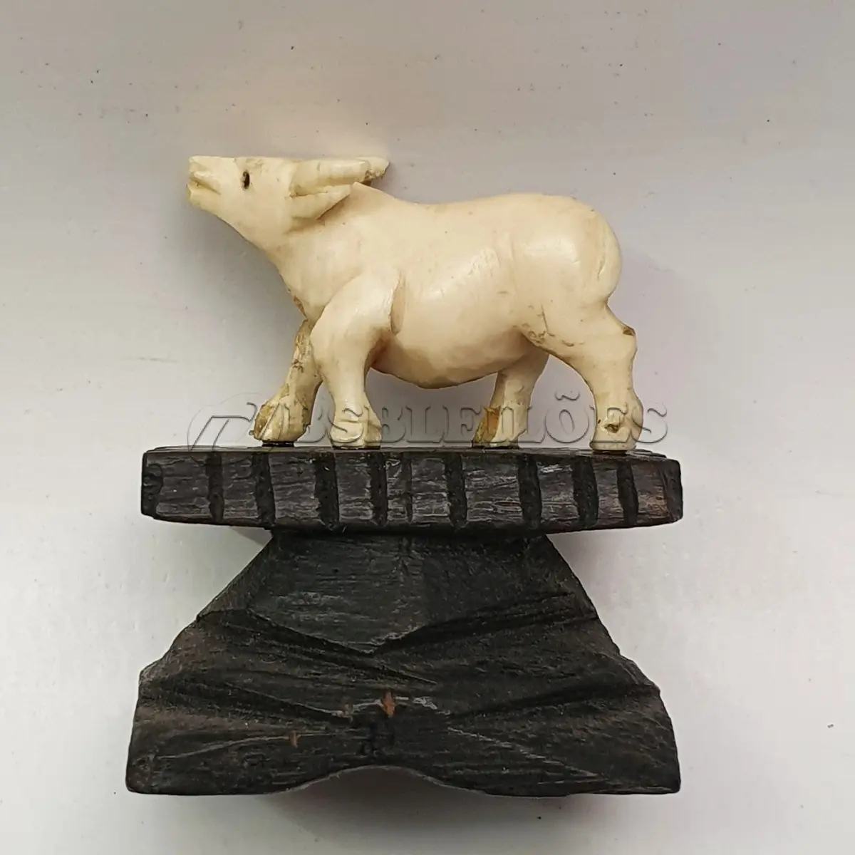 LOTE 054 - MINI ESCULTURA DA ÁFRICA EM MARFIM REPRESENTANDO TOURO 33 MM X 35 MM  X 28 MM (NO ESTADO)