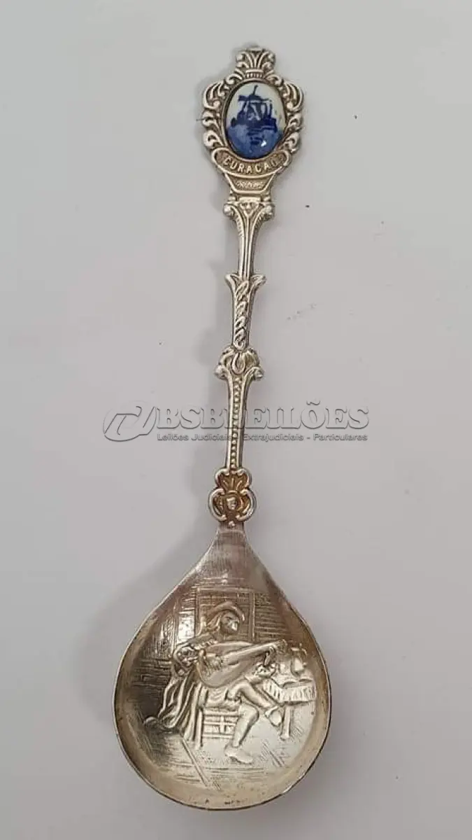LOTE 101 - RARA COLHER IMPORTADA PRATA 90, (NO ESTADO)