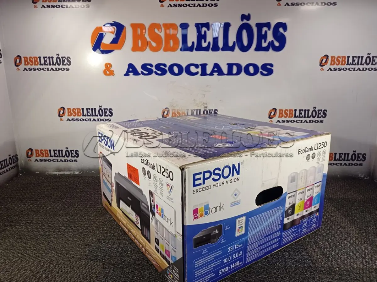 LOTE 360 - 01 - IMPRESSORA EPSON ECOTANK L1250, TANQUE DE TINTA WIRELESS, BIVOLT (NO ESTADO, NÃO SABEMOS SE FUNCIONA. LEILÃO NÃO TEM GARANTIA E NEM DEVOLUÇÃO, SUJEITO A POSSÍVEIS AVARIAS VISÍVEIS/OCULTAS E/OU AUSÊNCIA DE COMPONENTES)