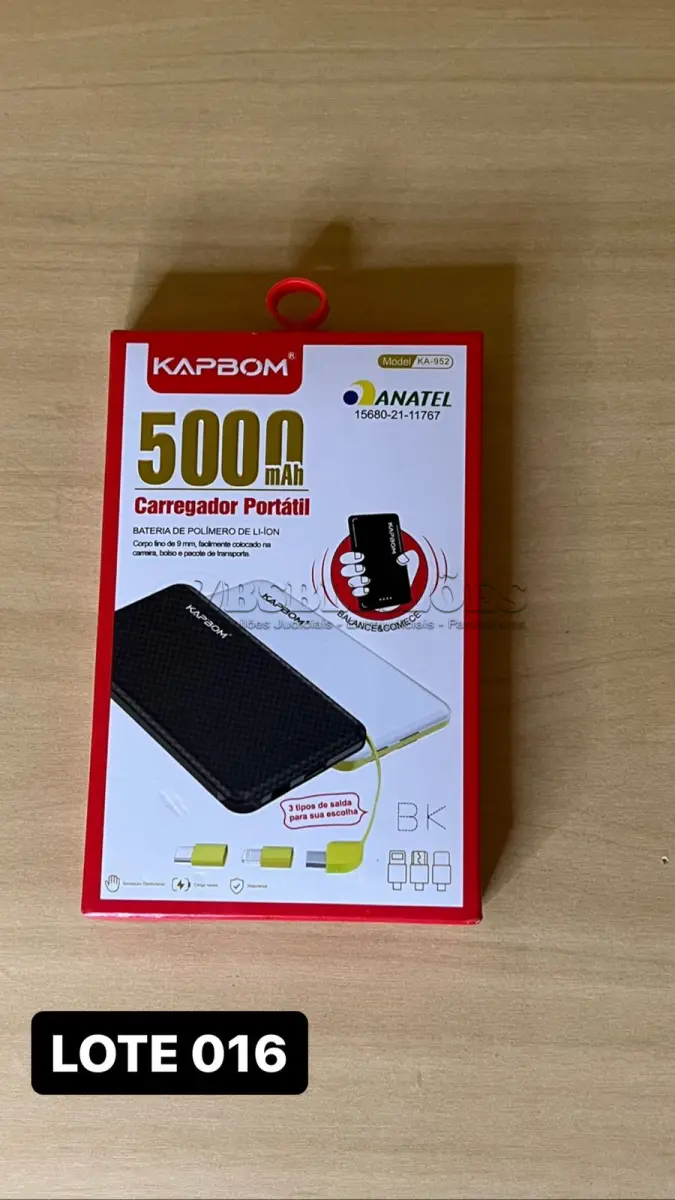 LOTE 016 - 01 CARREGADOR POWERBANK PORTÁTIL(NO ESTADO)