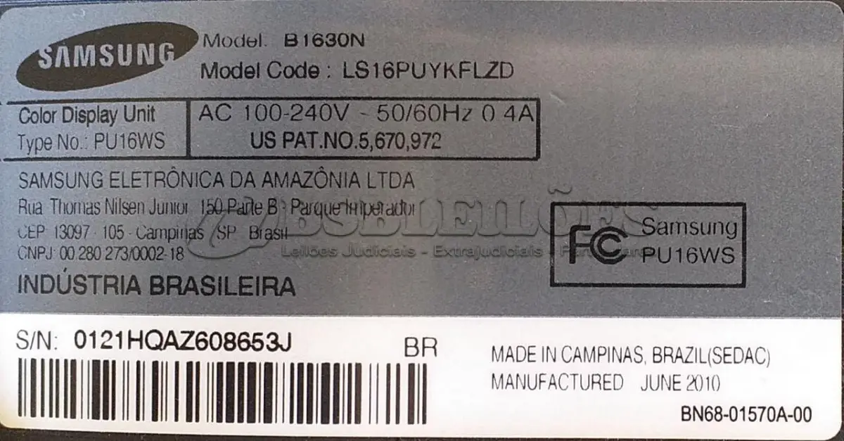 LOTE 350 - MONITOR SAMSUNG  FUNCIONANDO PERFEITAMENTE (NO ESTADO)