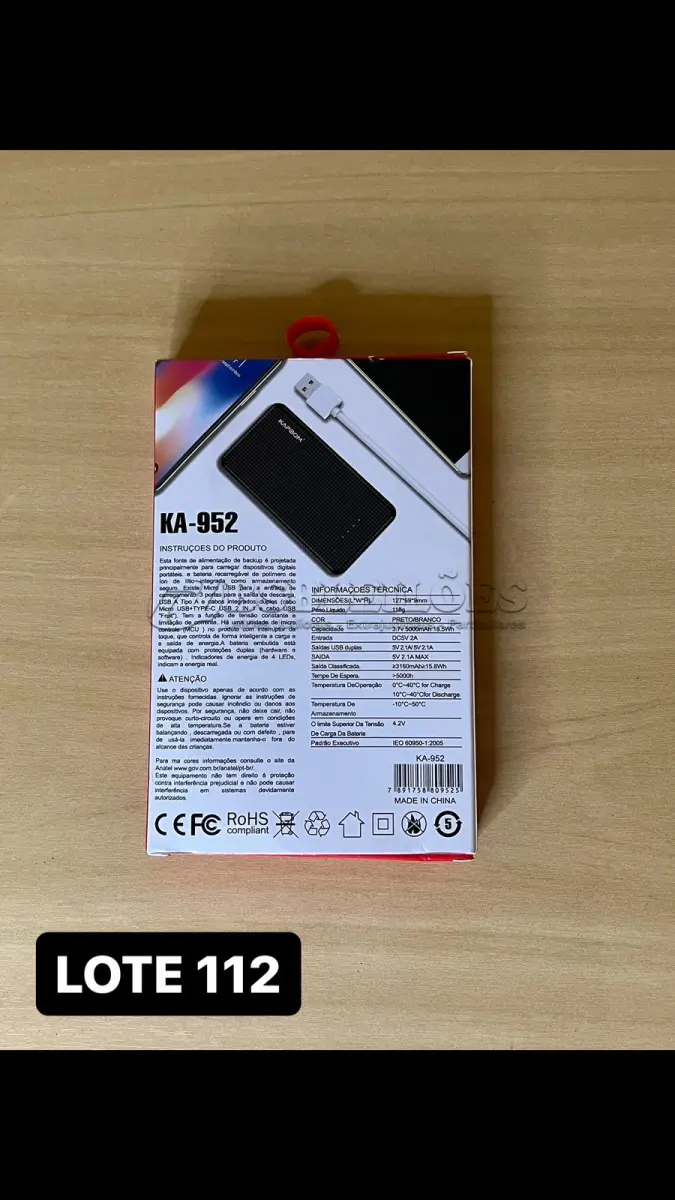 LOTE 112 - 01 CARREGADOR POWERBANK PORTÁTIL (NO ESTADO)
