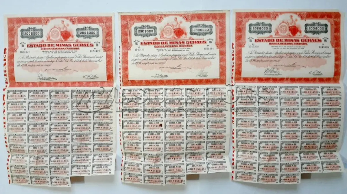 LOTE 597 - APÓLICES E DOCUMENTOS AO PORTADOR - 6 ITENS (NO ESTADO)