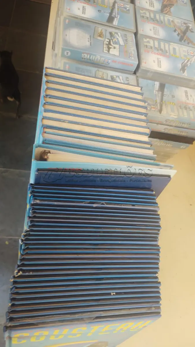 LOTE 639 - COLEÇÃO AVIÕES DE COMBATE COM.LIVROS E FITAS E COLEÇÃO COUSTEAU (NO ESTADO)