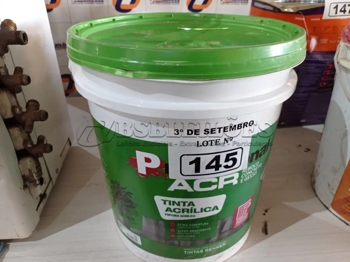 LOTE 145 - 01 BALDE DE TINTA ACRÍLICA 18L NA COR CONCRETO FOSCO. (NO ESTADO) ATENÇÃO! FAZER A VISITAÇÃO ANTES DE ARREMATAR, NÃO SABEMOS SE FUNCIONA. LEILÃO NÃO TEM GARANTIA E NEM DEVOLUÇÃO, SUJEITO A POSSÍVEIS AVARIAS VISÍVEIS/OCULTAS E/OU AUSÊNCIA DE COMPONENTES.