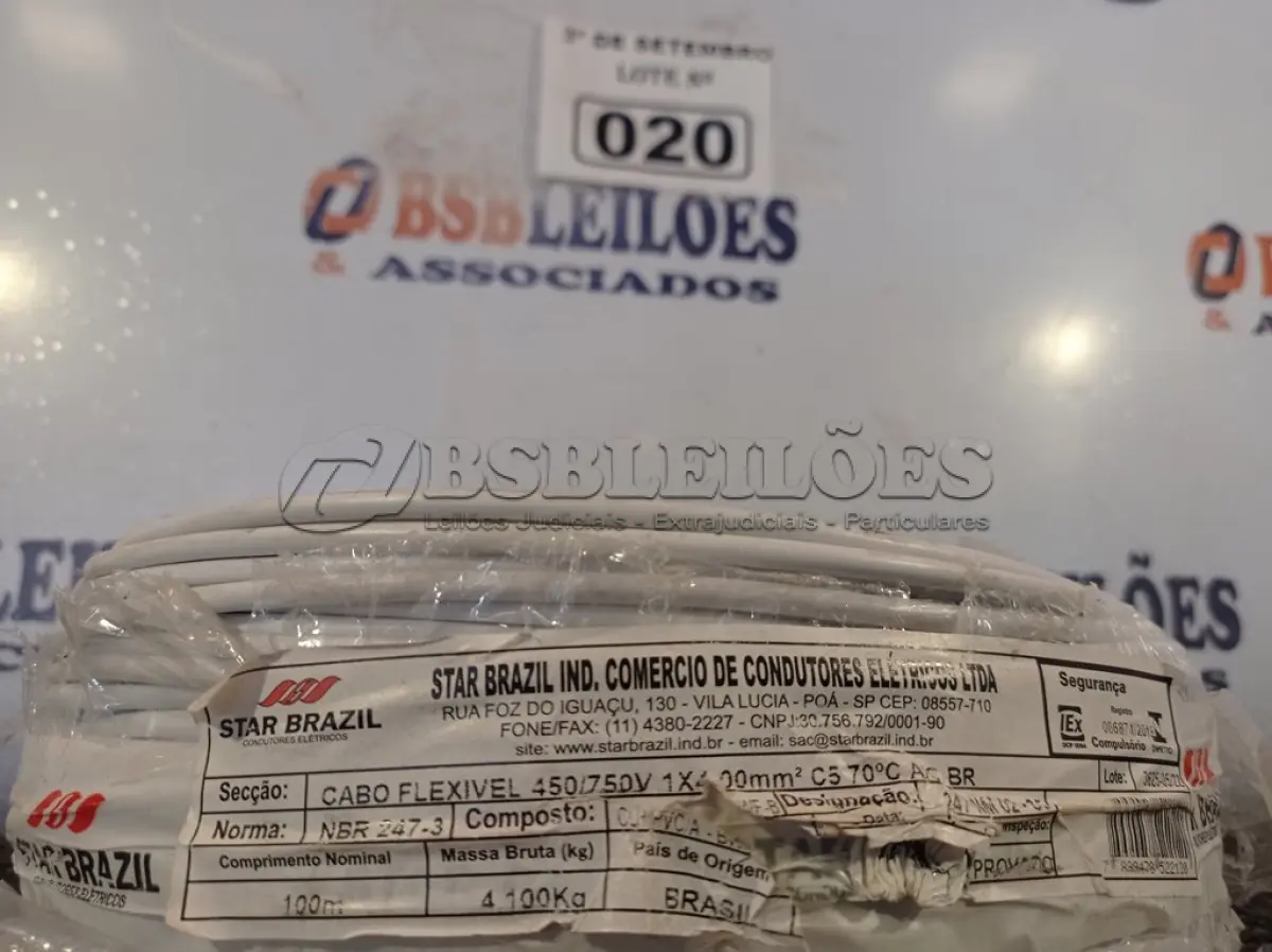 LOTE 020 - 01 ROLO DE CABO FLEXÍVEL 100M, 4MM NA COR BRANCA. (NO ESTADO) ATENÇÃO! FAZER A VISITAÇÃO ANTES DE ARREMATAR, NÃO SABEMOS SE FUNCIONA. LEILÃO NÃO TEM GARANTIA E NEM DEVOLUÇÃO, SUJEITO A POSSÍVEIS AVARIAS VISÍVEIS/OCULTAS E/OU AUSÊNCIA DE COMPONENTES.