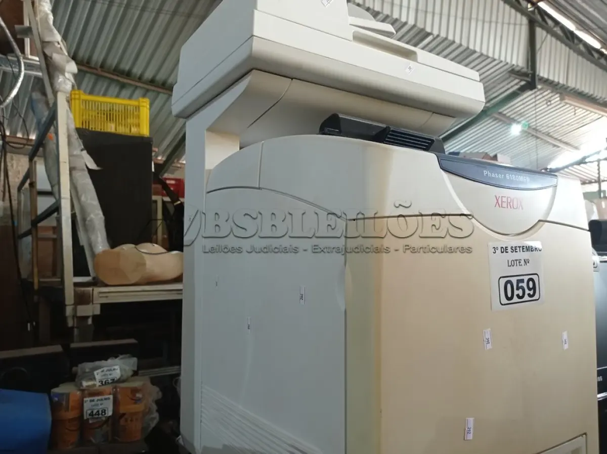 LOTE 059 - 01 IMPRESSORA MULTIFUNCIONAL MARCA XEROX MODELO PHASER 6180 MFP. (NO ESTADO) ATENÇÃO! FAZER A VISITAÇÃO ANTES DE ARREMATAR, NÃO SABEMOS SE FUNCIONA. LEILÃO NÃO TEM GARANTIA E NEM DEVOLUÇÃO, SUJEITO A POSSÍVEIS AVARIAS VISÍVEIS/OCULTAS E/OU AUSÊNCIA DE COMPONENTES.