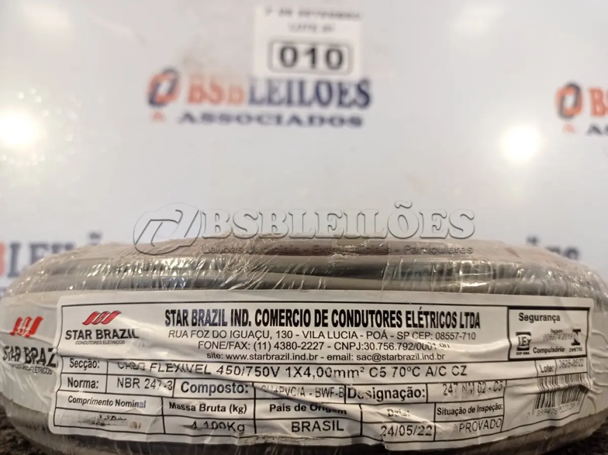 LOTE 010 - 01 ROLO DE CABO FLEXÍVEL 100M, 4MM NA COR CINZA. (NO ESTADO) ATENÇÃO! FAZER A VISITAÇÃO ANTES DE ARREMATAR, NÃO SABEMOS SE FUNCIONA. LEILÃO NÃO TEM GARANTIA E NEM DEVOLUÇÃO, SUJEITO A POSSÍVEIS AVARIAS VISÍVEIS/OCULTAS E/OU AUSÊNCIA DE COMPONENTES.