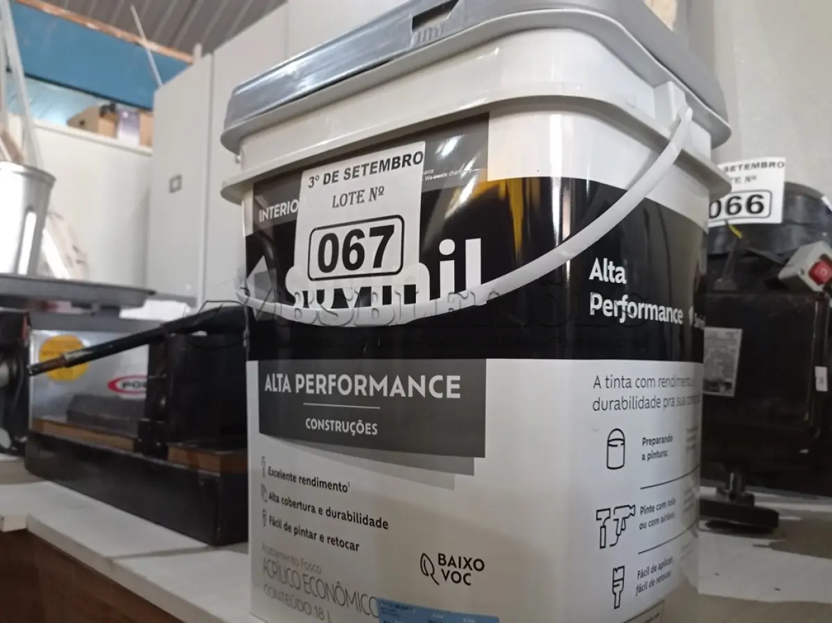 LOTE 067 - 01 BALDE DE TINTA SUVINIL INTERIORES ACRÍLICO FOSCO 18L NA COR FOSCO BRANCO. (NO ESTADO) ATENÇÃO! FAZER A VISITAÇÃO ANTES DE ARREMATAR, NÃO SABEMOS SE FUNCIONA. LEILÃO NÃO TEM GARANTIA E NEM DEVOLUÇÃO, SUJEITO A POSSÍVEIS AVARIAS VISÍVEIS/OCULTAS E/OU AUSÊNCIA DE COMPONENTES.