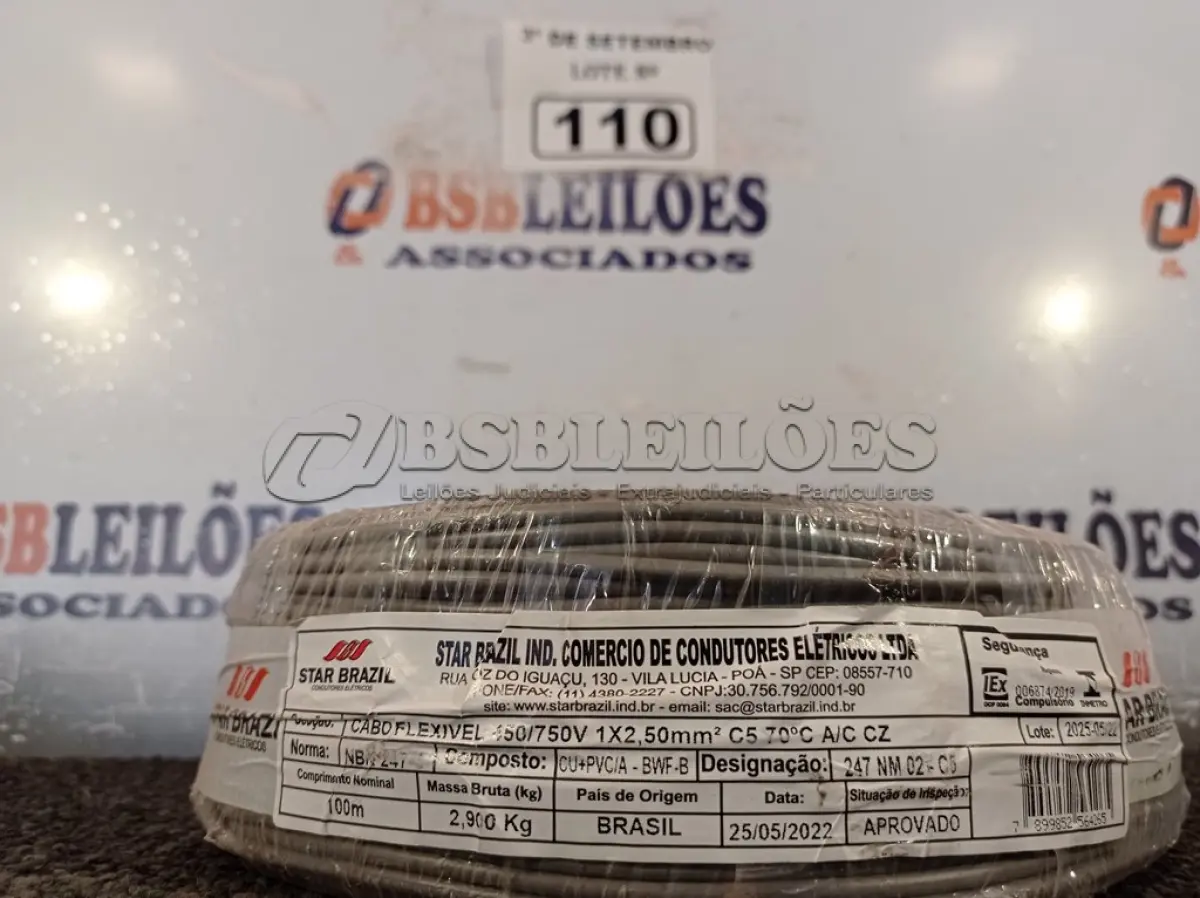 LOTE 110 - 01 ROLO DE CABO FLEXÍVEL 100M, 2,5MM NA COR CINZA. (NO ESTADO) ATENÇÃO! FAZER A VISITAÇÃO ANTES DE ARREMATAR, NÃO SABEMOS SE FUNCIONA. LEILÃO NÃO TEM GARANTIA E NEM DEVOLUÇÃO, SUJEITO A POSSÍVEIS AVARIAS VISÍVEIS/OCULTAS E/OU AUSÊNCIA DE COMPONENTES.