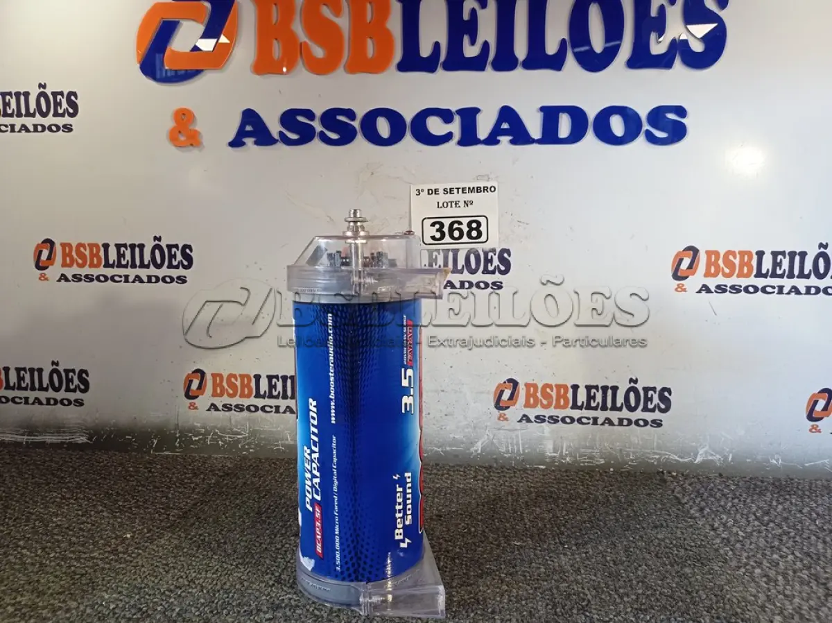 LOTE 368 - 01 MEGA CAPACITOR PARA SOM AUTOMOTIVO 3.5F. (NO ESTADO) ATENÇÃO! FAZER A VISITAÇÃO ANTES DE ARREMATAR, NÃO SABEMOS SE FUNCIONA. LEILÃO NÃO TEM GARANTIA E NEM DEVOLUÇÃO, SUJEITO A POSSÍVEIS AVARIAS VISÍVEIS/OCULTAS E/OU AUSÊNCIA DE COMPONENTES.