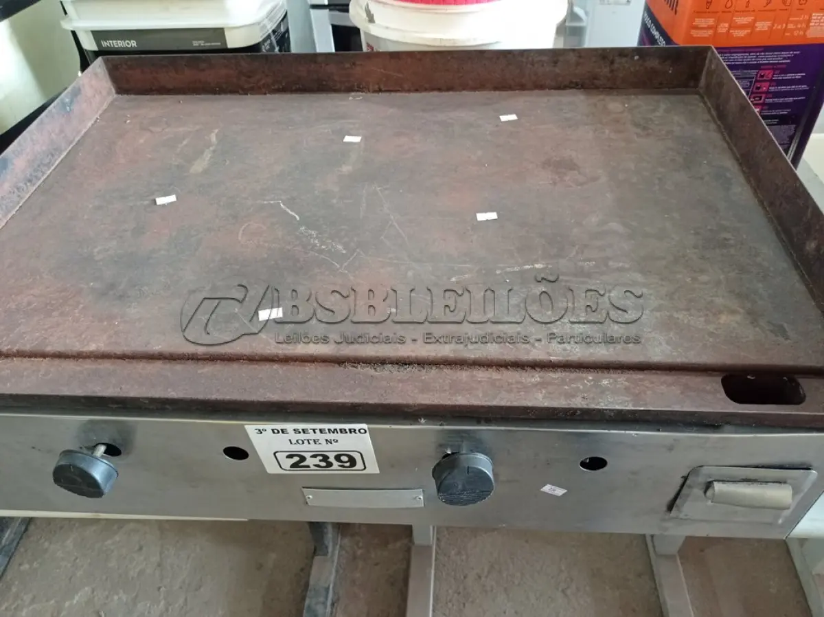 LOTE 239 - 01 CHAPA A GÁS. (NO ESTADO) ATENÇÃO! FAZER A VISITAÇÃO ANTES DE ARREMATAR, NÃO SABEMOS SE FUNCIONA. LEILÃO NÃO TEM GARANTIA E NEM DEVOLUÇÃO, SUJEITO A POSSÍVEIS AVARIAS VISÍVEIS/OCULTAS E/OU AUSÊNCIA DE COMPONENTES.