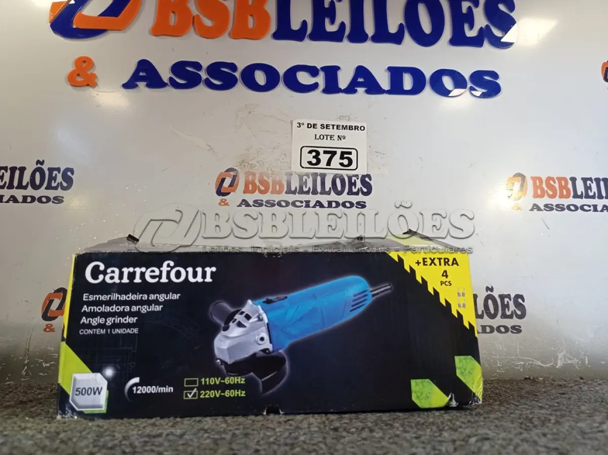LOTE 375 - 01 ESMERILHADEIRA ANGULAR 500W 220V. (NO ESTADO) ATENÇÃO! FAZER A VISITAÇÃO ANTES DE ARREMATAR, NÃO SABEMOS SE FUNCIONA. LEILÃO NÃO TEM GARANTIA E NEM DEVOLUÇÃO, SUJEITO A POSSÍVEIS AVARIAS VISÍVEIS/OCULTAS E/OU AUSÊNCIA DE COMPONENTES.