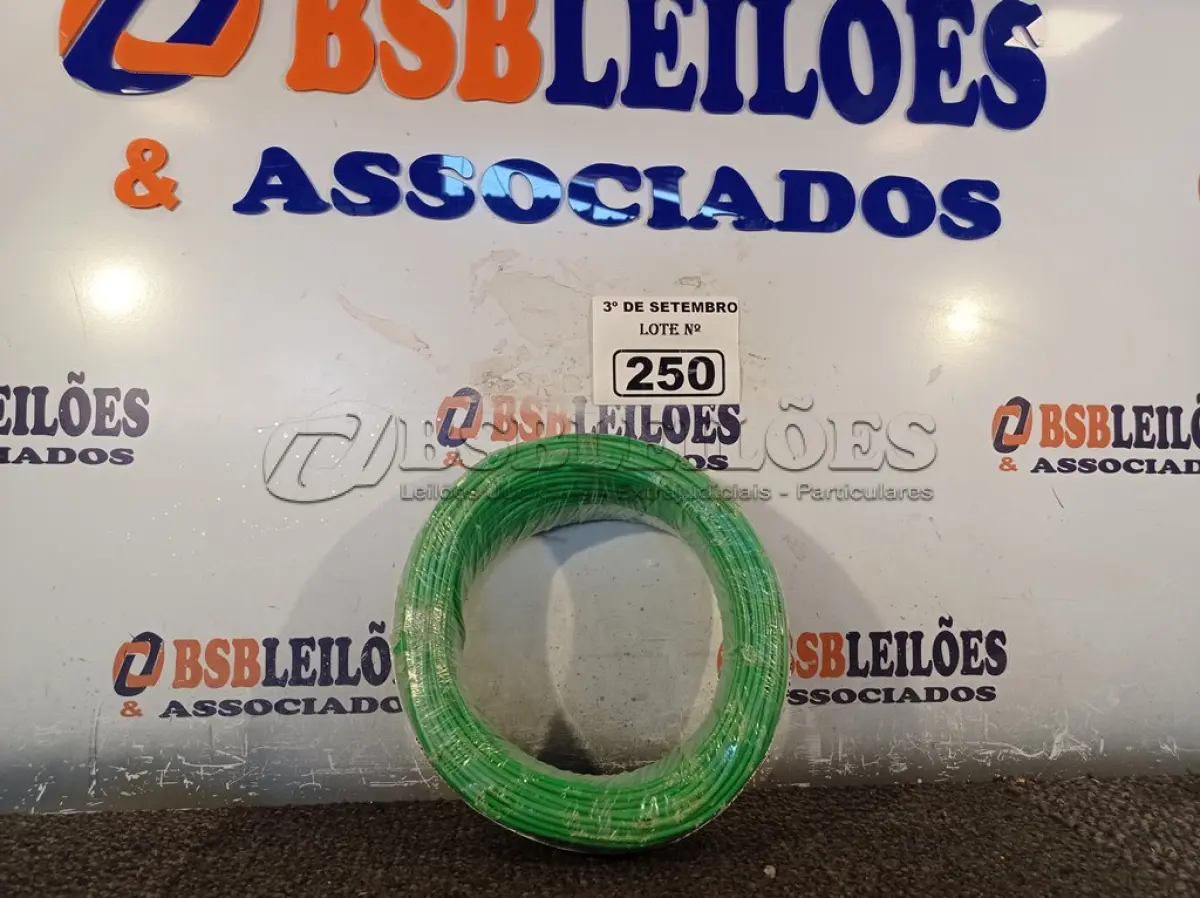 LOTE 250 - 01 ROLO DE CABO FLEXÍVEL 100M, 2,5MM NA COR VERDE. (NO ESTADO) ATENÇÃO! FAZER A VISITAÇÃO ANTES DE ARREMATAR, NÃO SABEMOS SE FUNCIONA. LEILÃO NÃO TEM GARANTIA E NEM DEVOLUÇÃO, SUJEITO A POSSÍVEIS AVARIAS VISÍVEIS/OCULTAS E/OU AUSÊNCIA DE COMPONENTES.