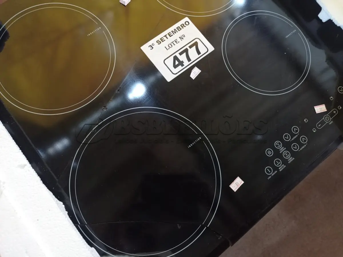 LOTE 477 - 01 FOGÃO COOKTOP ELÉTRICO 04 BOCAS COM AVARIAS. (NO ESTADO) ATENÇÃO! FAZER A VISITAÇÃO ANTES DE ARREMATAR, NÃO SABEMOS SE FUNCIONA. LEILÃO NÃO TEM GARANTIA E NEM DEVOLUÇÃO, SUJEITO A POSSÍVEIS AVARIAS VISÍVEIS/OCULTAS E/OU AUSÊNCIA DE COMPONENTES.